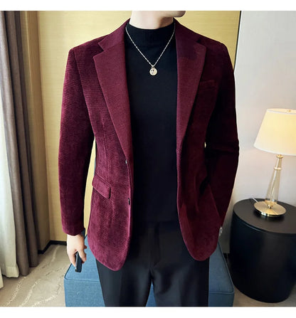 2025 Autumn Winter Velvet Suit Jacket Men Casual Business Blazers Wedding Groom Social Banquet Party Formal Blazer Men Clothing