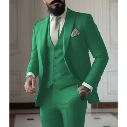 Classy Men Suits 3 Pieces Light Green Peak Lapel Jacket Vest Pants Classic Set For Wedding Groom Wedding Business Events Dress