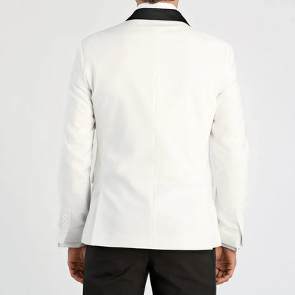 Men Suit White 2 Piece With Black Lapel Single Button For Wedding Birthday Banquet Party Work Business Casual Jacket And Pants