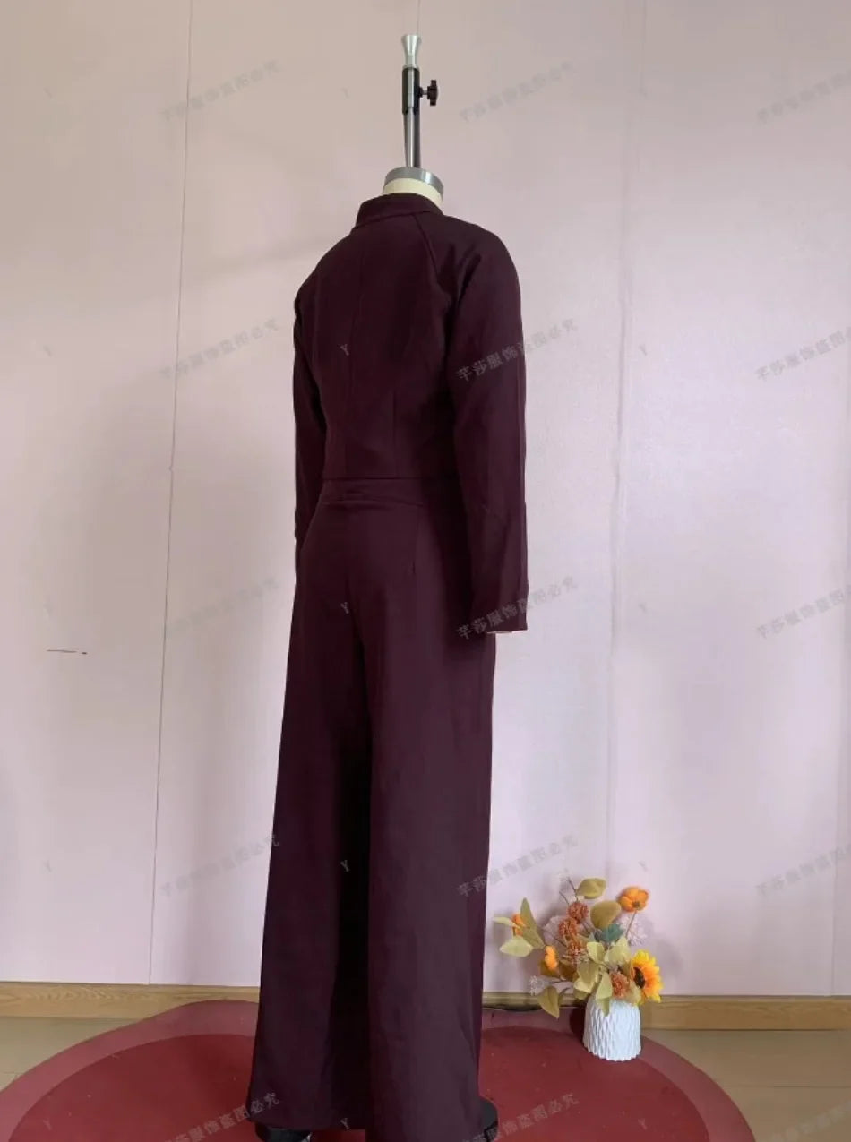 Casual Denim Pants Suits Women Slim Short Sleeves Stand Collar Waist-cinching Tops Wide-leg Trousers 2026 New Lady Spring Outfit