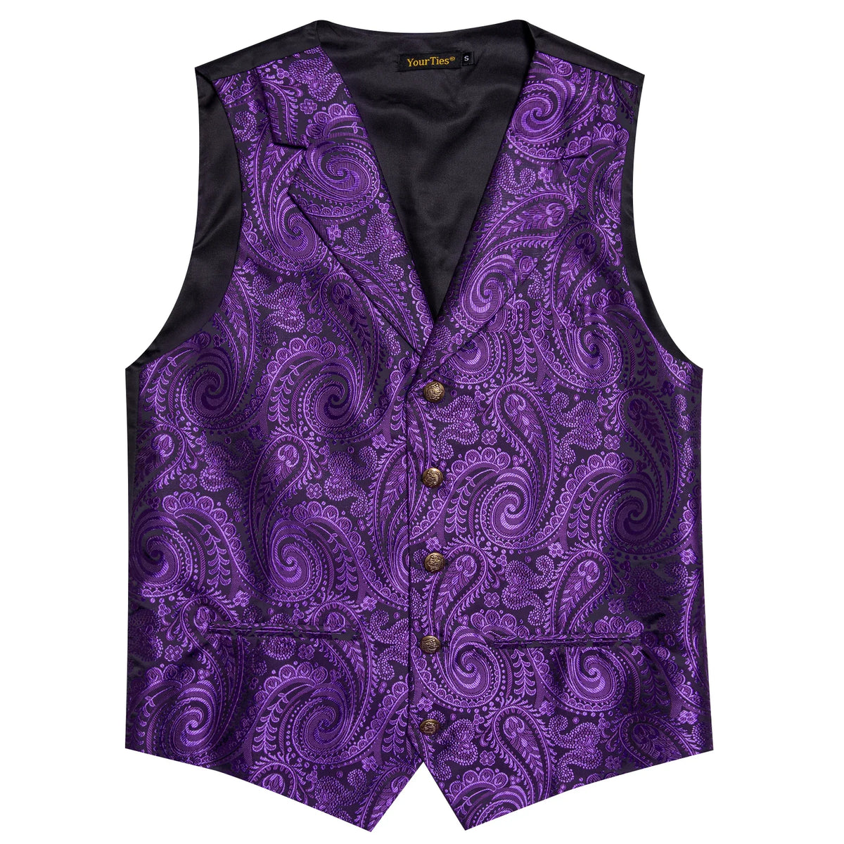 Men's Paisley Waistcoat Vest with Tie Hanky Cufflinks Set for Wedding and Banquet