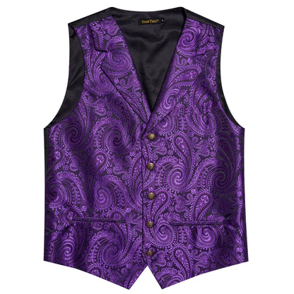 Men's Paisley Waistcoat Vest with Tie Hanky Cufflinks Set for Wedding and Banquet