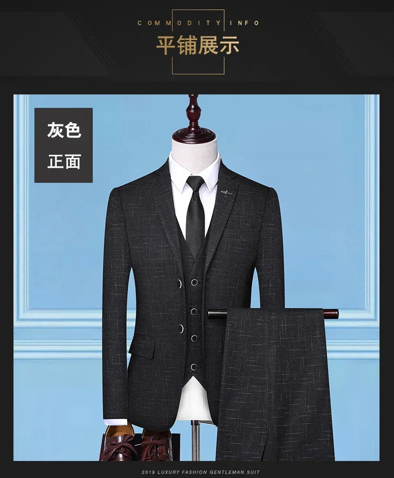 Men's 3-Piece Suit Slim Fit Blazer Vest Trousers Smart Casual Business Formal