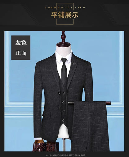 Men's 3-Piece Suit Slim Fit Blazer Vest Trousers Smart Casual Business Formal