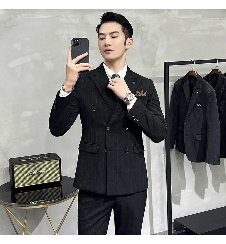 Men's Classic Striped 3-Piece Suit for Wedding, Business & Formal Occasions