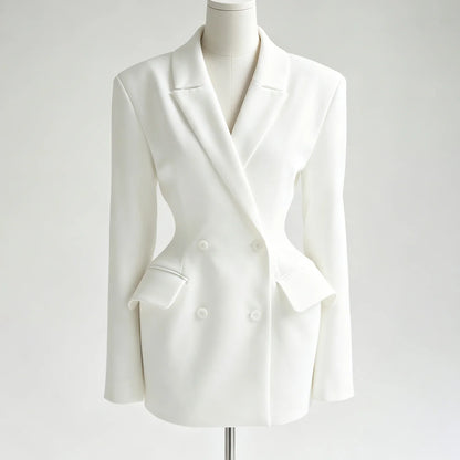 2026 Women Blazer Dress, Padded Shoulder Double-Breasted Tailored Waist Design, for Parties Office Dating Events