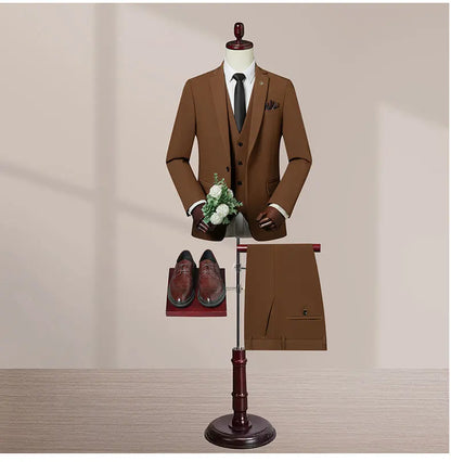 High-Quality Groom's Three-Piece Set Wedding Dress - Slim Fit British Style Business Casual Suit Vest Trousers for Men