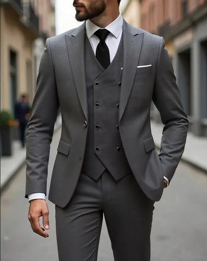 Men's Classic 3-Piece Suit Set - Slim Fit Notched Lapel Blazer with Vest & Pants, Versatile Formal Outfit for Business & Events