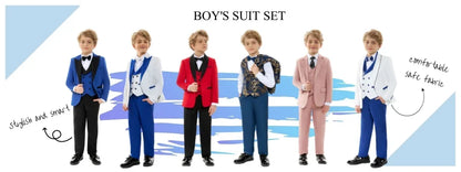 Classic Khaki Children Lapel Suit Set School Graduation Ceremony High Quality Boys 3 Pieces Blazer Pants Bow-tie For Activities