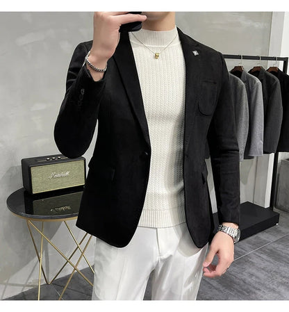 2023 Spring Suede Suit Jacket Men Casual Business Slim Fit Blazer Deerskin Leather Jacket Men Wedding Street Wear Social Coat