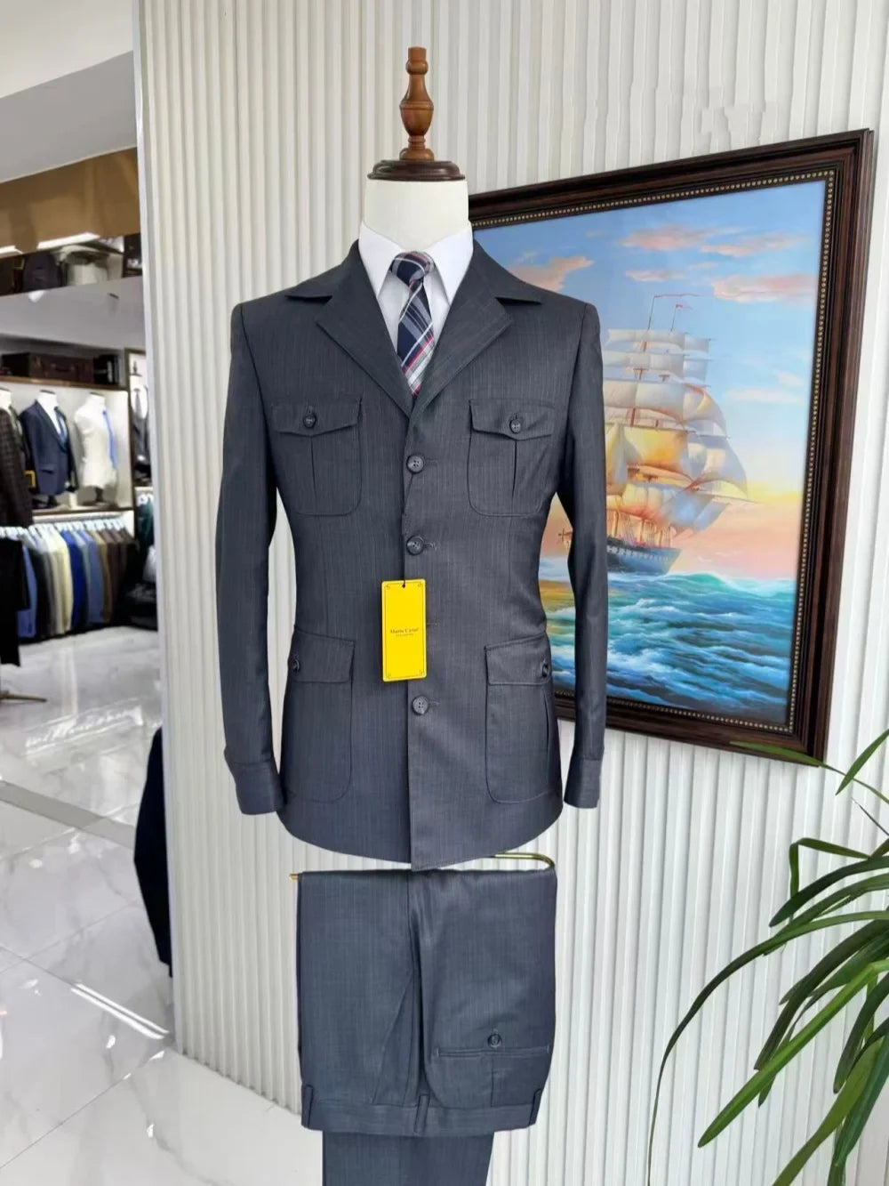 New Men's Formal Business Suit Set 2 Pieces Jacket Pants Notched Lapel Slim Fit Tuxedo For Man Wedding Groom Sets S-3XL