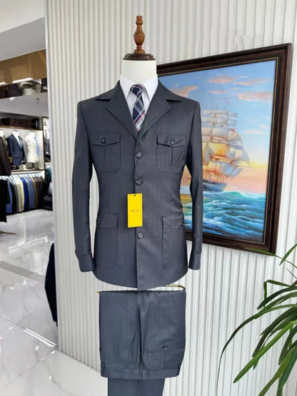 New Men's Formal Business Suit Set 2 Pieces Jacket Pants Notched Lapel Slim Fit Tuxedo For Man Wedding Groom Sets S-3XL