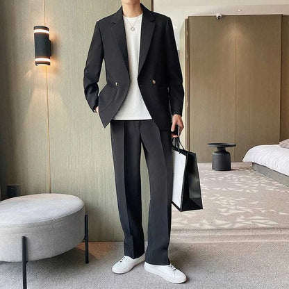 Men's Spring Autumn Casual Blazer Set Korean Slim Fit Lightweight Loose Smart Chic Suit Jacket Fashion Trendy Top