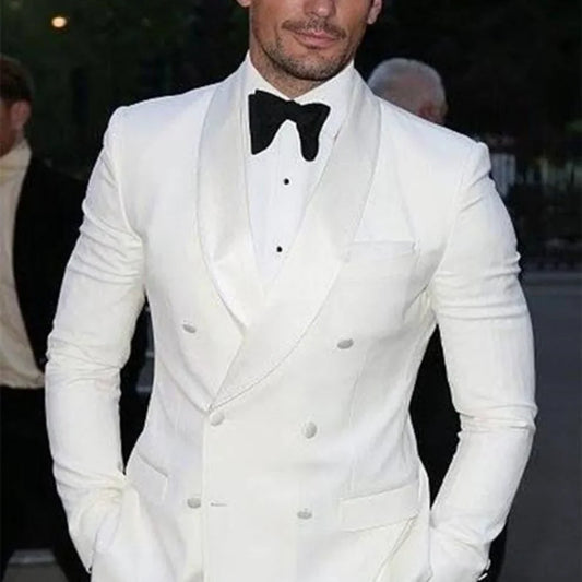 Men's Dinner Dance Jacket Elegant Slim Fit MonochromaticTuxedo Coat Blazer With Double Breasted Peak Lapel