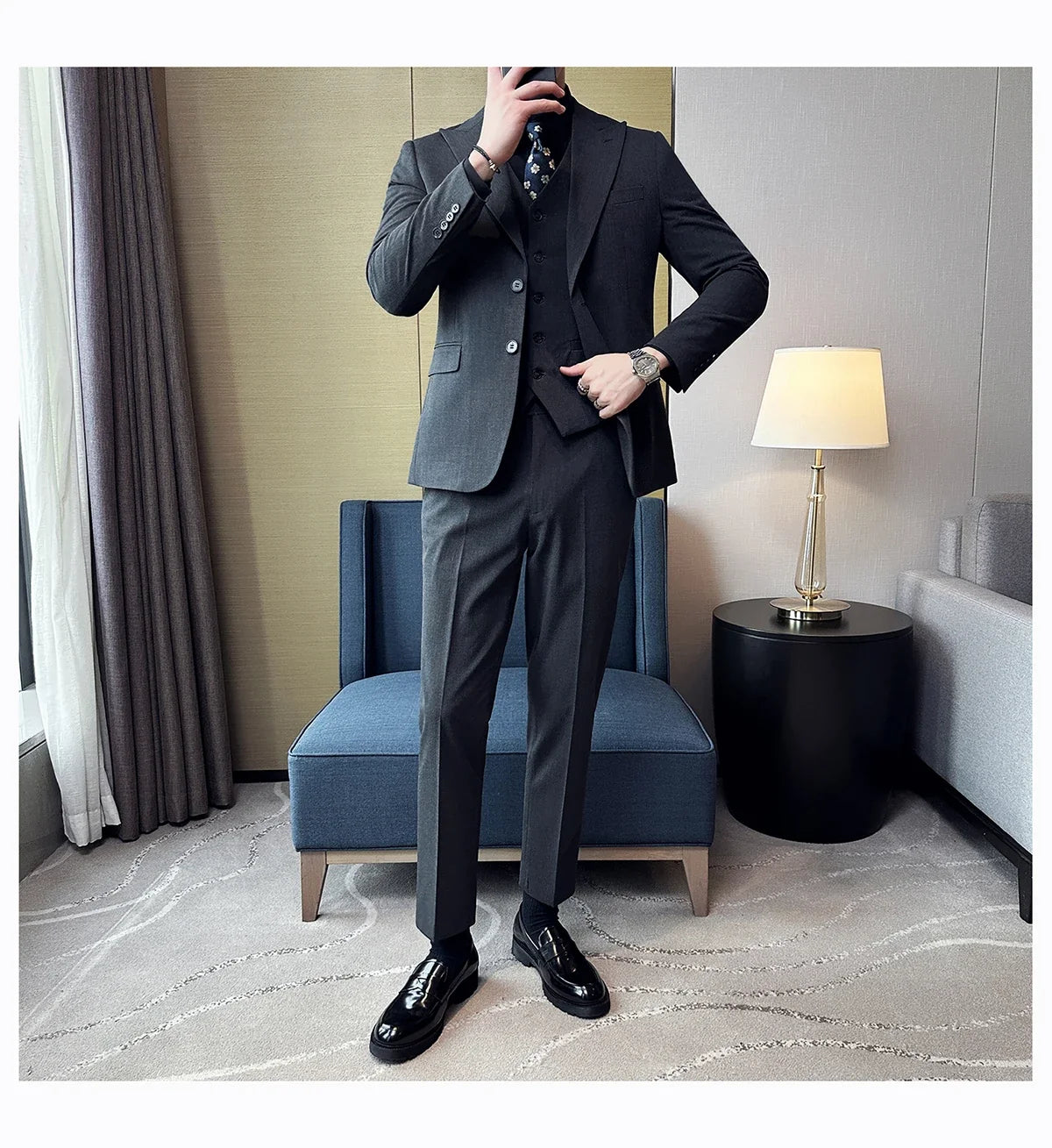 (Jacket + Vest + Pant) Men's Formal Slim Fit Business Work Wedding Stage Tuxedo Fashion Best Men Social Dress Suit 3 Pieces Set