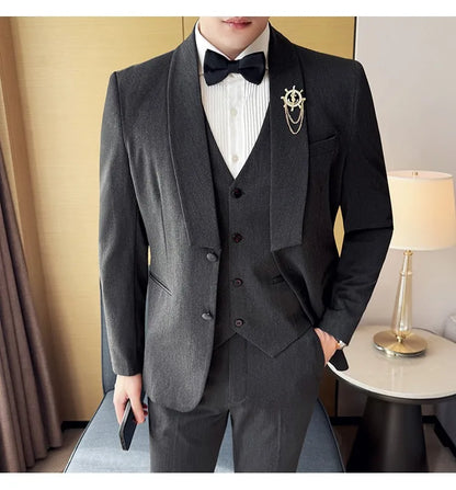 High Quality Casual Business Suit Set Men Slim Fit Social Wedding Groom Formal Set 3 Piece Set (jacket+vest+pant）men Clothing