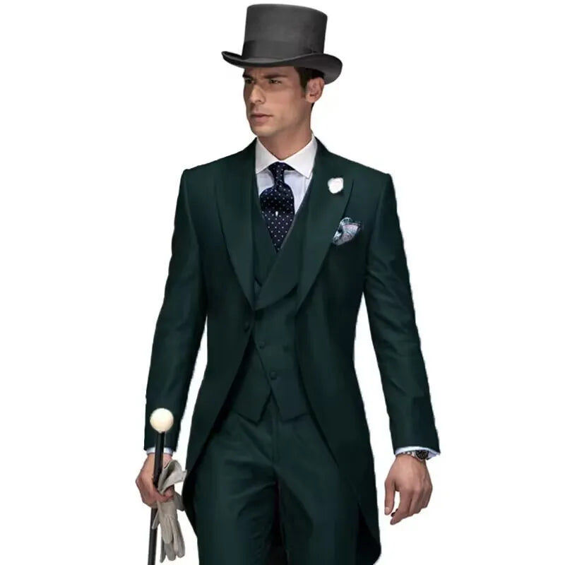 Costume de mariage pour homme 3 pièces violet, queue de pie, costume formel avec veste, pantalon, gilet - Ensemble de vêtements masculins tendance pour bal de promo