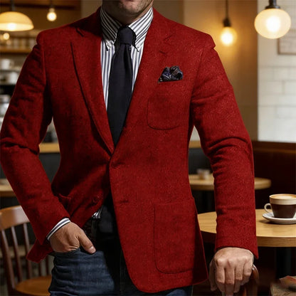 Men's Wool Blend Slim Fit Blazer Single-Breasted Lapel Jacket for Business and Formal Occasions