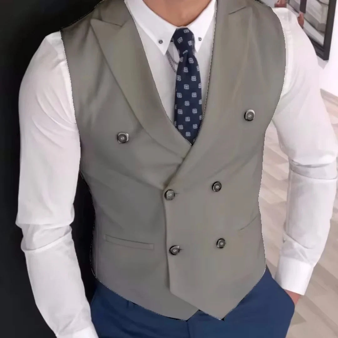 Men's Double Breasted Vest with Lapel – Solid Formal Waistcoat for Weddings & Business