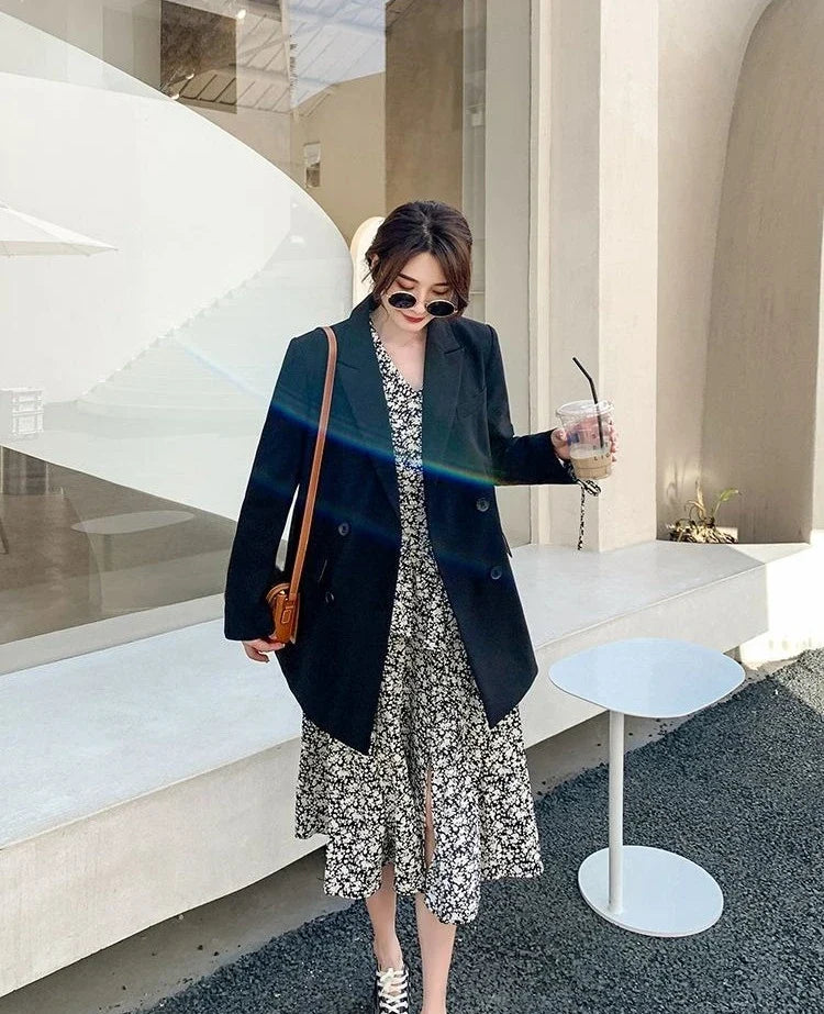 New Arrival 2025 Spring Autumn Women's Korean Loose Blazer Mid Length Solid Color Design Sense Versatile Daily Wear Student Look
