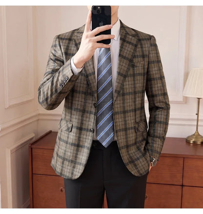 High Quality Autumn Retro Casual Suit Jacket for Men Faux Leather Business Social Wedding Blazers Office Groom's Formal Coats