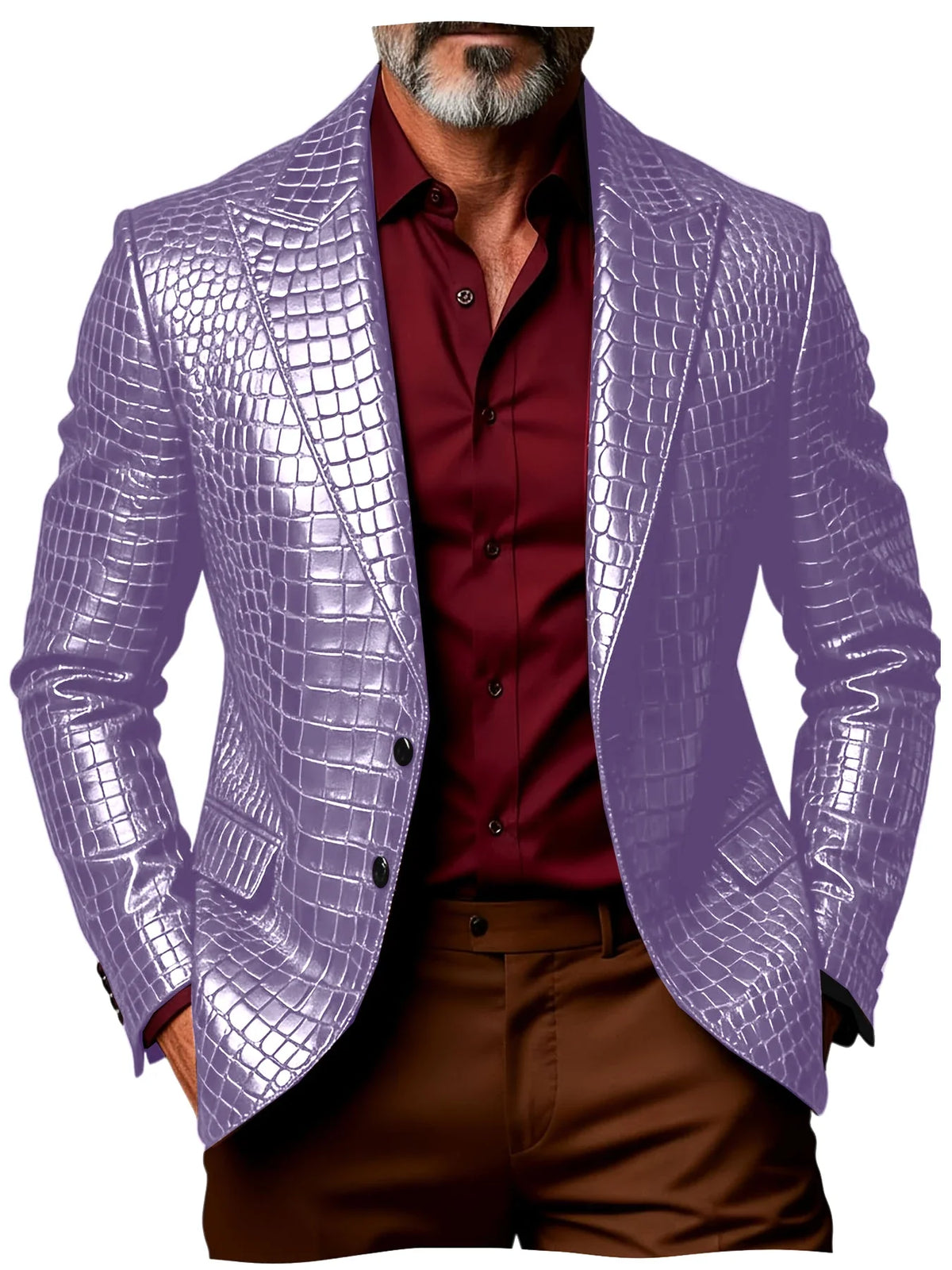 Luxury Men's Crocodile Pattern PU Leather Blazer Notch Lapel Single-Breasted 2 Button Slim Fit Jacket Business Casual for Man