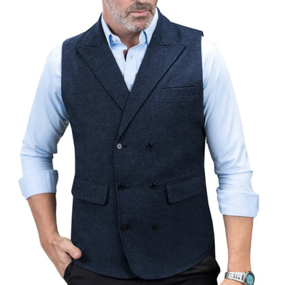 Men's Double-Breasted Herringbone Vest for Weddings & Formal Occasions