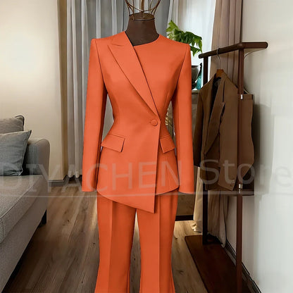 Women's Suit Slim Fit Blazer and Flared Trousers Elegant Formal Outfits Office Casual Party Fashion Pants Sets Two Piece
