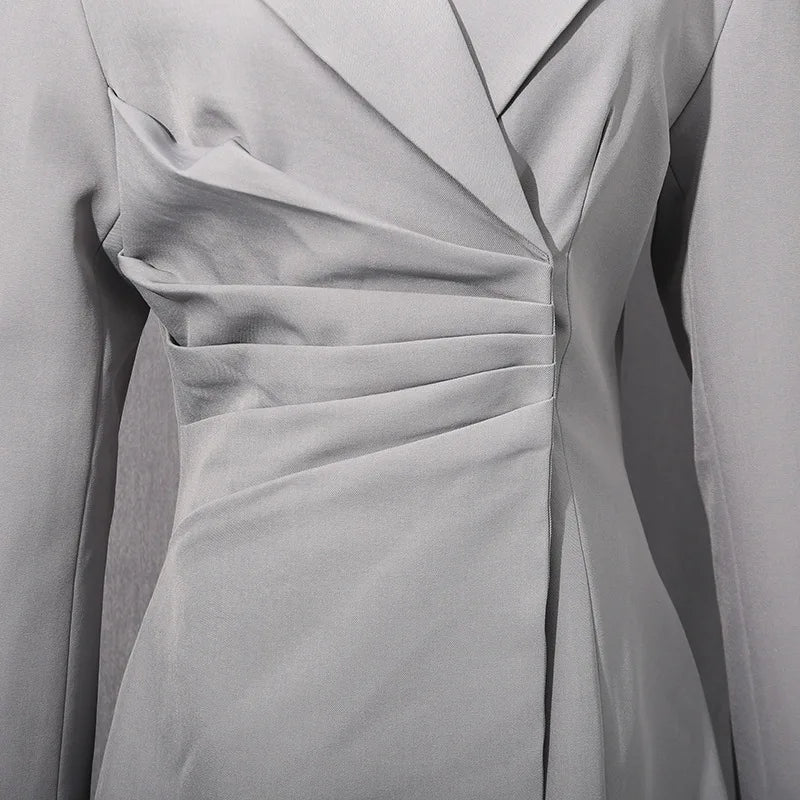 Spring Autumn New Women's Blazer Pleated Waist Cinching Slim Fit Solid Color Elegant Fashion Office Lady Trend Coat HK15496