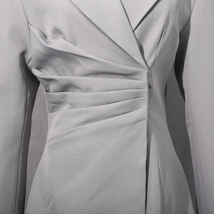 Spring Autumn New Women's Blazer Pleated Waist Cinching Slim Fit Solid Color Elegant Fashion Office Lady Trend Coat HK15496