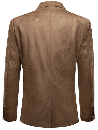 Men Faux Suede Single Blazer, 2 Button Notch Lapel Casual Sport Coat, Business Wedding Daily Formal Suit Jacket Outerwear