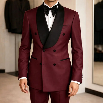 Men Suit Yellow 2 Pieces Double Button With Black Lapel For Wedding Birthday Banquet Party Business Work Office Jacket Pants