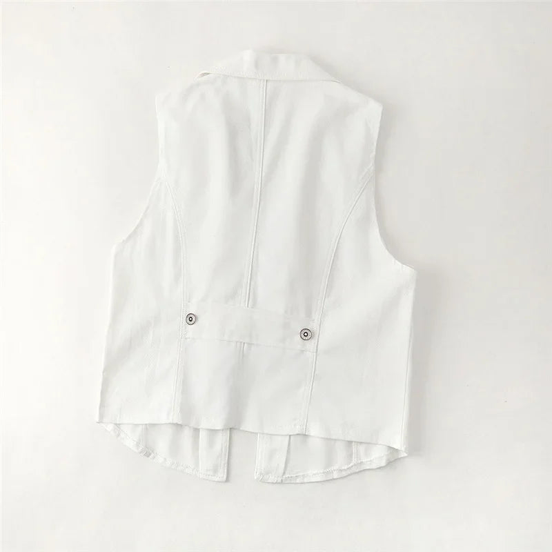New White Denim Vest Women Waistcoat Slim Short Cowboy Sleeveless Jacket Casual Jeans Vests Female Outerwear Chaleco Mujer