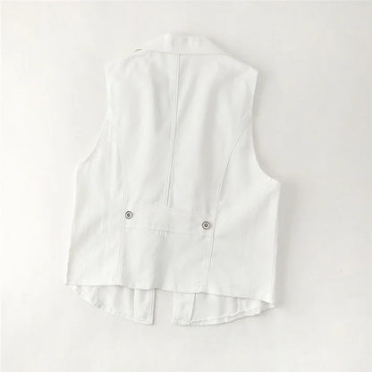 New White Denim Vest Women Waistcoat Slim Short Cowboy Sleeveless Jacket Casual Jeans Vests Female Outerwear Chaleco Mujer