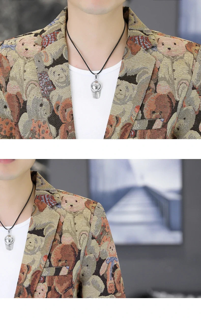Blazer New Men's Fashionable Casual Business Gentleman Outdoor Trendy Print Banquet Versatile and Slimming Korean Version Blazer