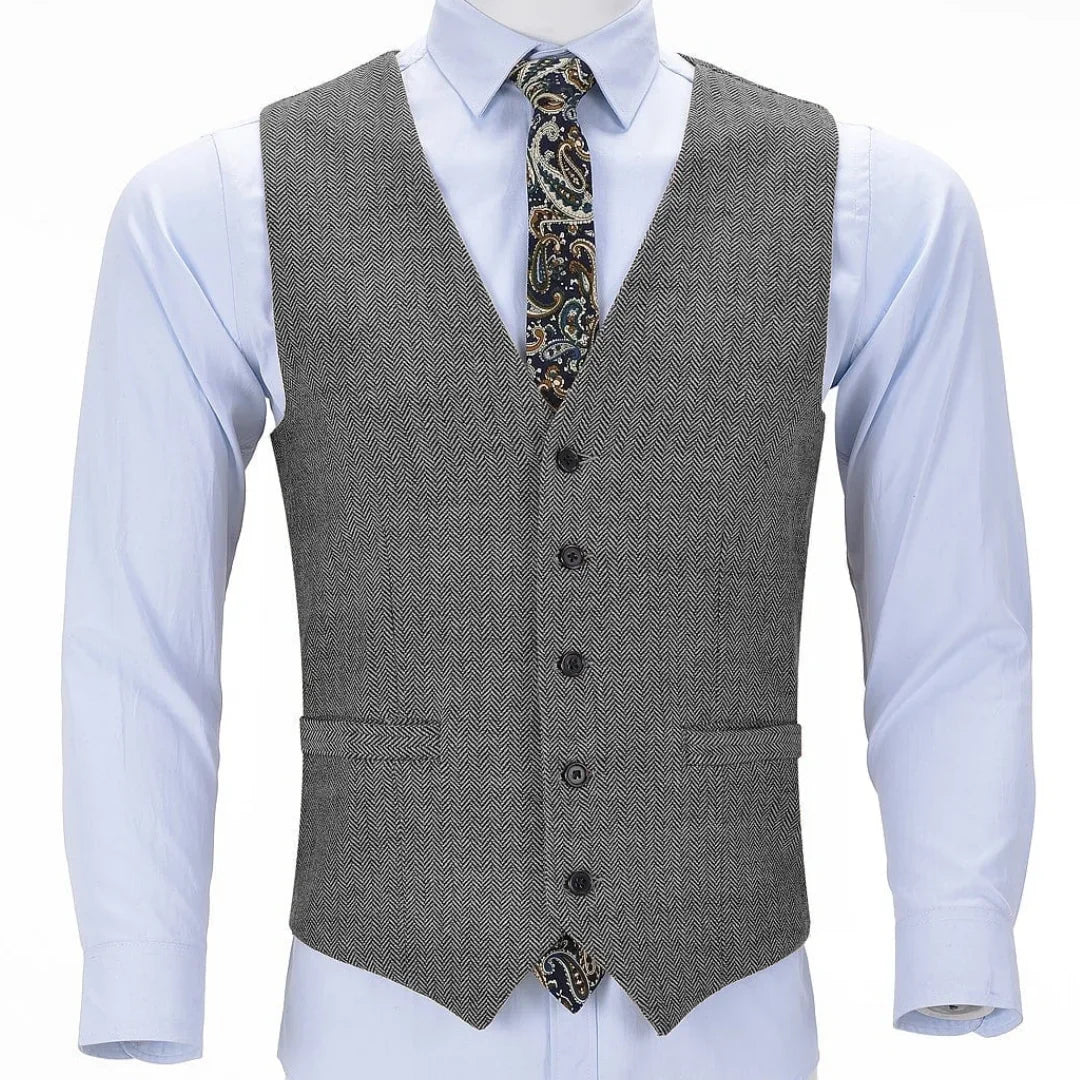 Men's Suit Vest Herringbone Single-Breasted Smart Casual Waistcoat for Business and Daily Wear