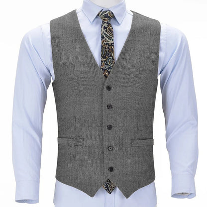 Men's Suit Vest Herringbone Single-Breasted Smart Casual Waistcoat for Business and Daily Wear