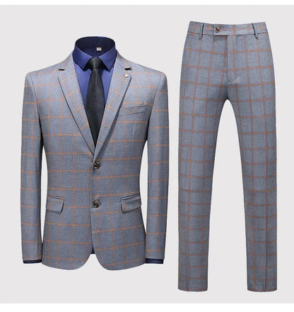 Men's Suit Set – Blazer, Vest & Trousers – British Grid Smart Casual for Business & Weddings