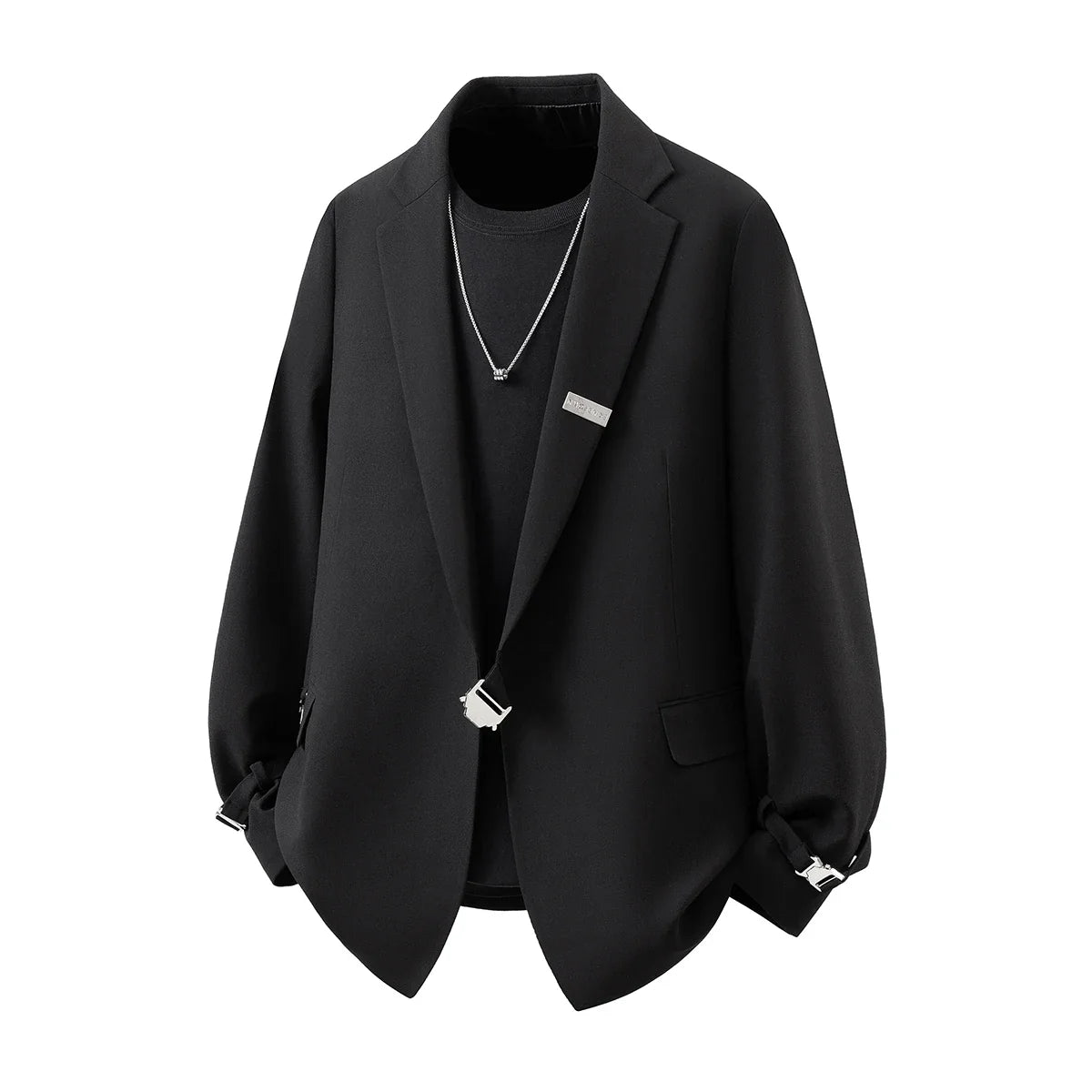 Men Suit Jacket Metal Buckle Designer Blazer Masculino Casual Man Dress Luxury Cool Black Chaquetas Hombre Elegantes Streetwear