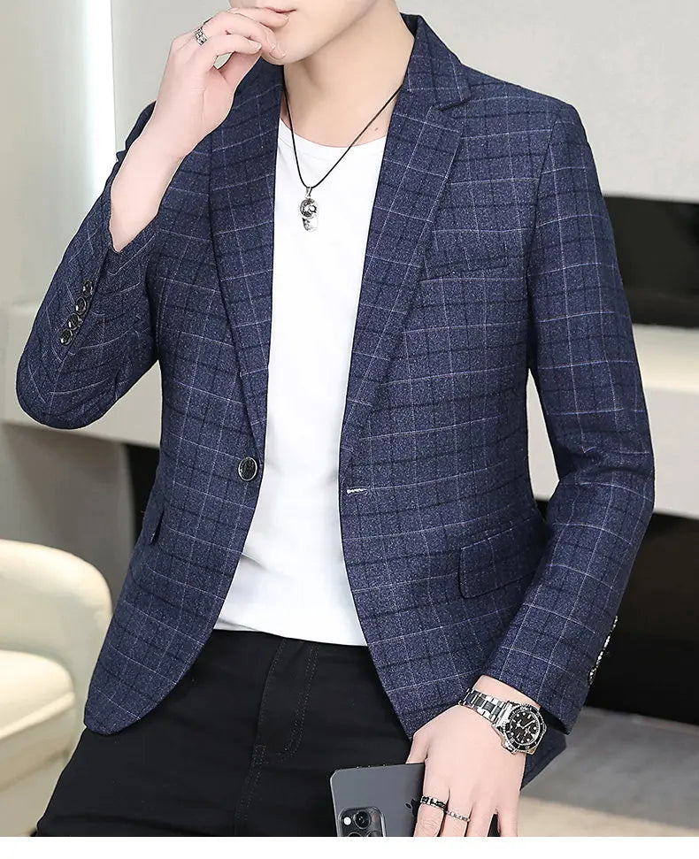 High-quality Men's Stylish and Trendy Business Checkered Single-Piece Western-Style Casual, Fashionable and Form-Fitting Small S