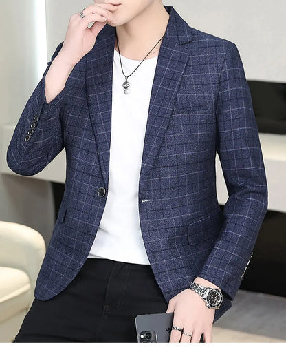 High-quality Men's Stylish and Trendy Business Checkered Single-Piece Western-Style Casual, Fashionable and Form-Fitting Small S
