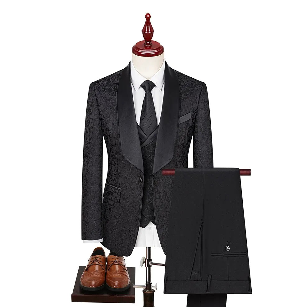Men's Three-Piece Wedding Suit – Slim Fit British Style Formal Set for Groom
