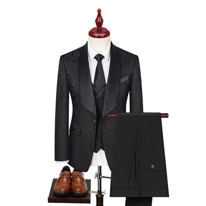 Men's Three-Piece Wedding Suit – Slim Fit British Style Formal Set for Groom