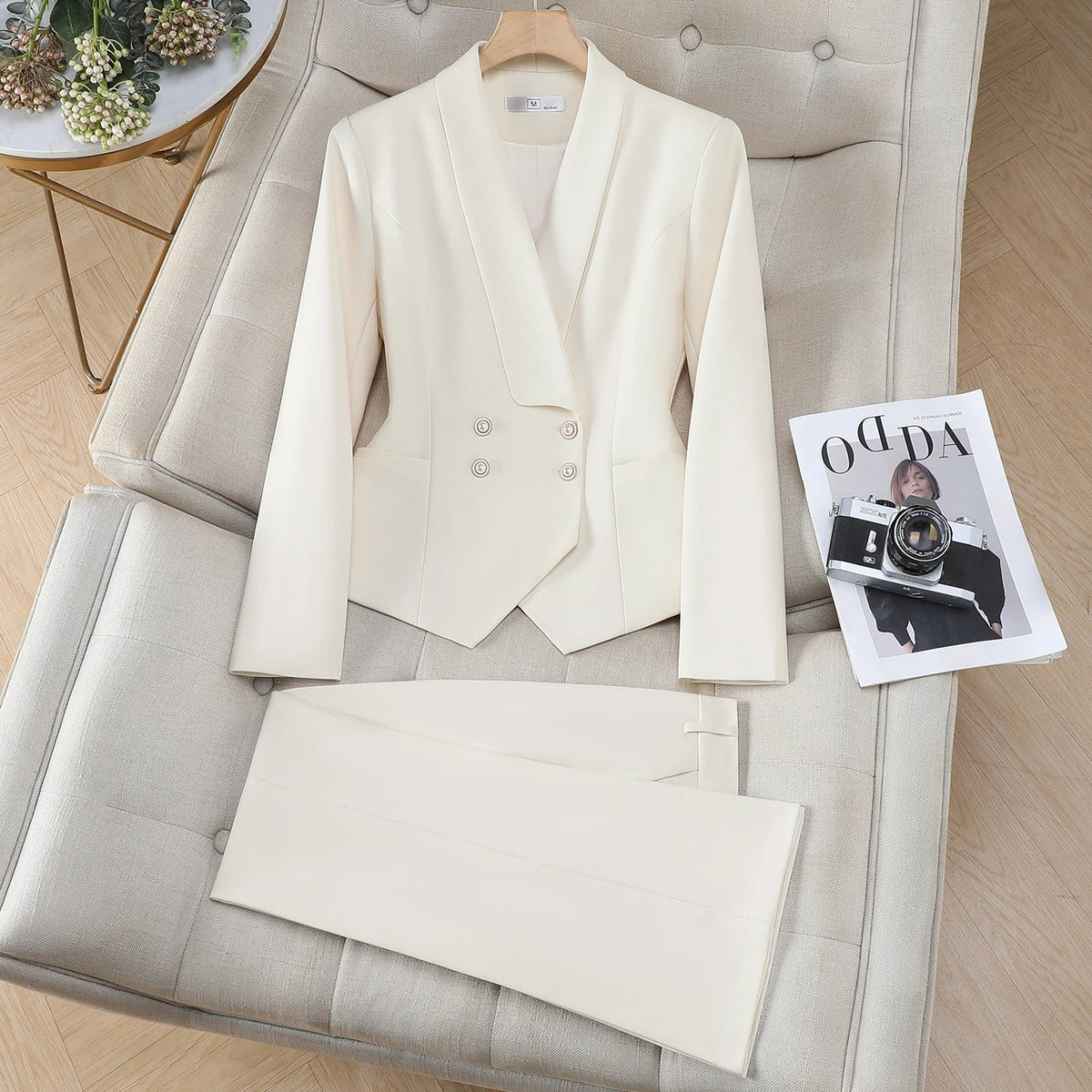 Elegant Chic Double Breasted Blazer Suit with Pants 2 Piece Matching Sets Autumn Womens Outfit Formal Business Office Suits
