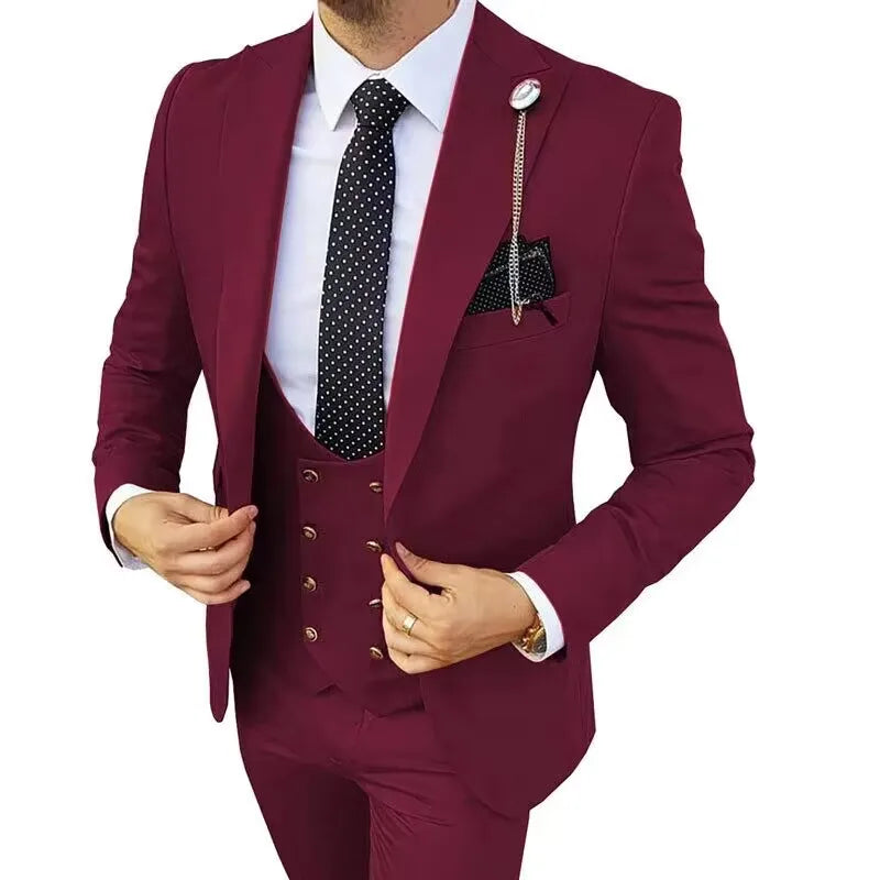 Slim Fit Peaked Lapel Mens Suits Green Business Wedding Tuxedo Fashion Groom Outfit Blazer with Vest And Pants for Prom Party