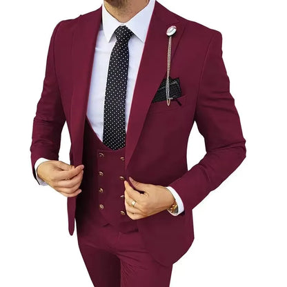 Slim Fit Peaked Lapel Mens Suits Green Business Wedding Tuxedo Fashion Groom Outfit Blazer with Vest And Pants for Prom Party