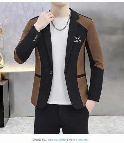High-Quality Fashionable Autumn Winter Plaid Suit Men's Slim Fit Single-Breasted Jacket Youth Stylish Outerwear Top for Men