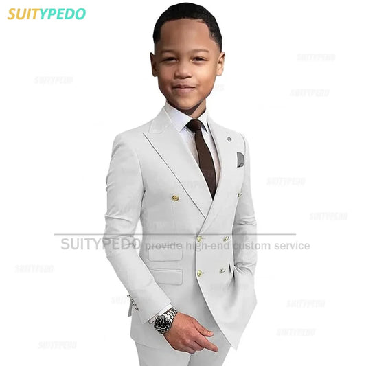 Formal Suit Attire Wedding Party Elegant Children Costume Peak Lapel Jacket Pants 2 Pieces Tuxedos Slim Fit Suits For Boys
