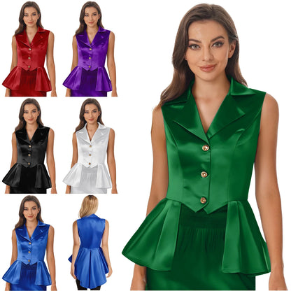 Women Sleeveless Vests Steampunk Victorian Costumes Waistcoat Jacket Top Turn-Down Collar Tuxedo Tank Top Cosplay Gothic Outfit