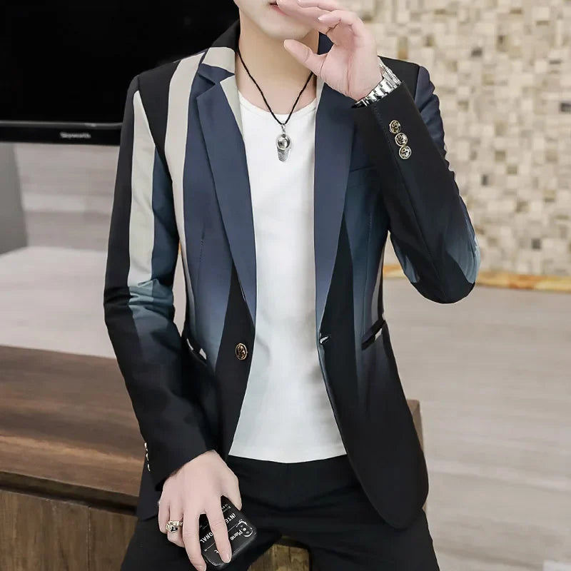 Blazer Men's Fashion Business Gentleman Slim-fit Stripes British Style Outdoor Performance Trend Wedding Banquet Casual Blazer